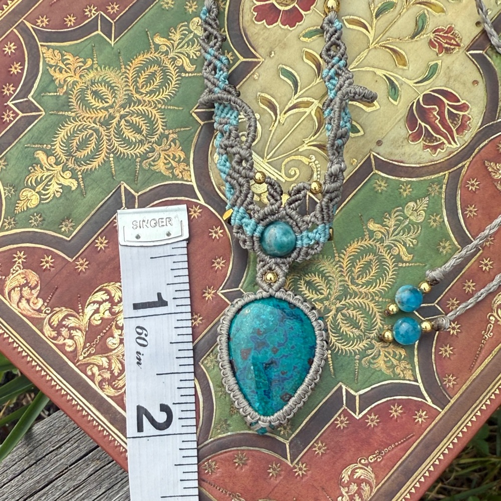 The Goddess Chrysocolla Peruvian Macrame Adjustable Handcrafted Necklace - Picture 5 of 7
